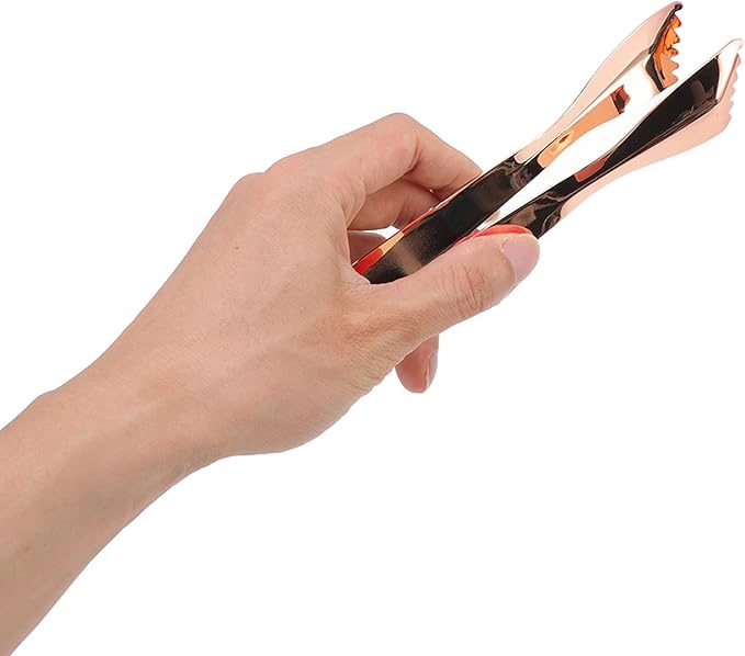 Ice Tongs Food Grade Thicken Stainless Steel Prevents Slipping Sugar Food Tweezers for Home Kitchen Bar Mirror Ice Bucket Party Coffee Bar (Copper Plated)
