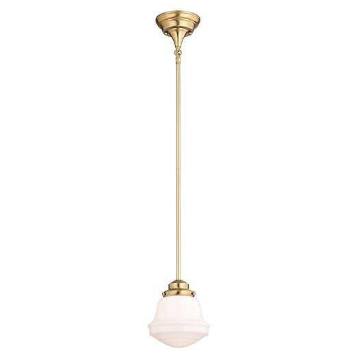 VAXCEL Huntley LED Compatible Gold Brass Farmhouse Mini Pendant Ceiling Light White Schoolhouse Glass