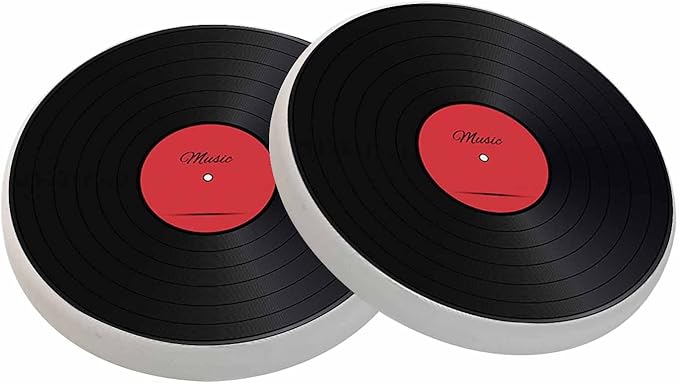 oFloral Vinyl Record Coasters for Drinks Music Disk Modern Classic Cups Place Mats for Home Decor Set of 2, 4 Inch