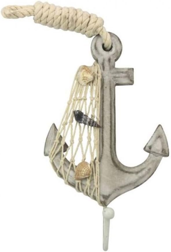 Hampton Nautical 7" Decoration Wooden Whitewashed Decorative Anchor with Hook