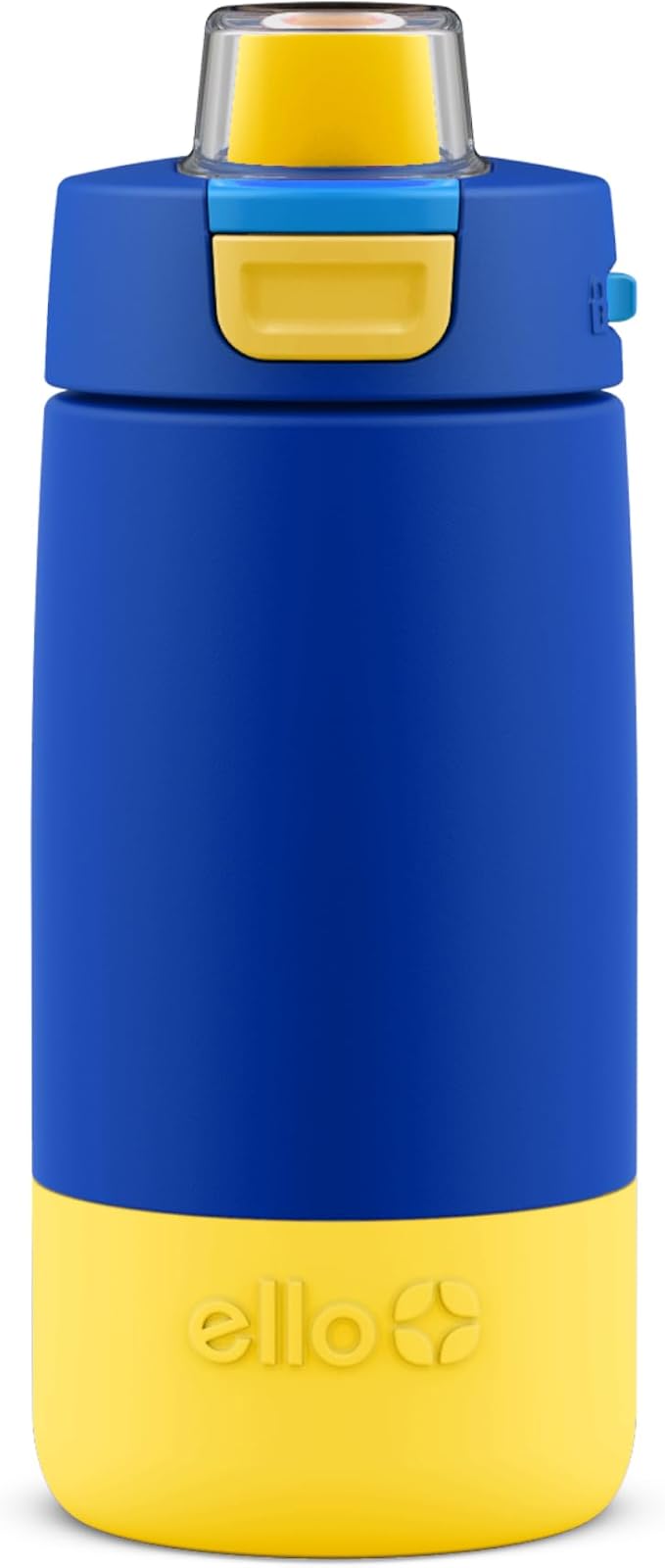 Ello Kids Colby 12oz Stainless Steel Insulated Water Bottle with Straw and Built-In Silicone Coaster Carrying Handle and Leak-Proof Locking Lid for School Backpack, Lunchbox, and Outdoor Sports