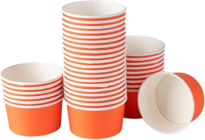 Coppetta 8-Ounce Dessert Cups, 50 Disposable Ice Cream Cups - Lids Sold Separately, Sturdy, Orange Paper Frozen Yogurt Bowls, For Hot And Cold Foods, Perfect For Gelato Or Mousse - Restaurantware
