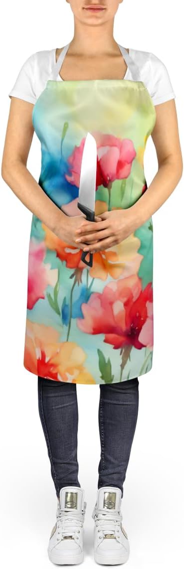 Caroline's Treasures Carnations in Watercolor Apron Cooking Kitchen Server Baking Crafts Gardening for Adult Women Men, Unisex, Large, Multicolor