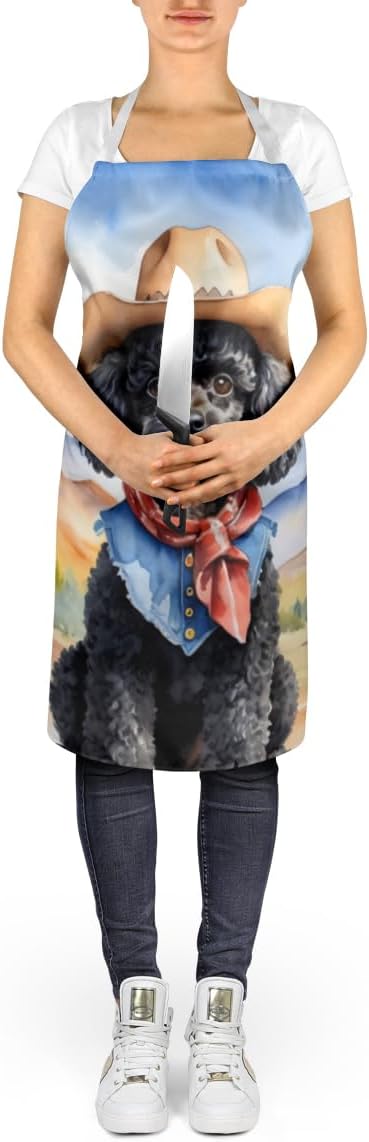 Caroline's Treasures Black Poodle Cowboy Welcome Apron Cooking Kitchen Server Baking Crafts Gardening for Adult Women Men, Unisex, Large, Multicolor