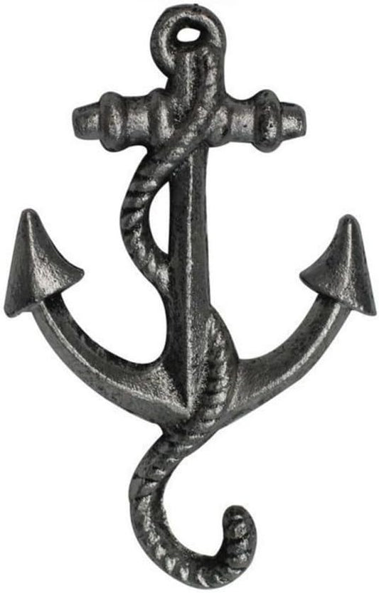 Hampton Nautical Rustic Silver Decorative Cast Iron Anchor Wall Hook 5" - Rustic Wall Art - Vintage Wall Decor