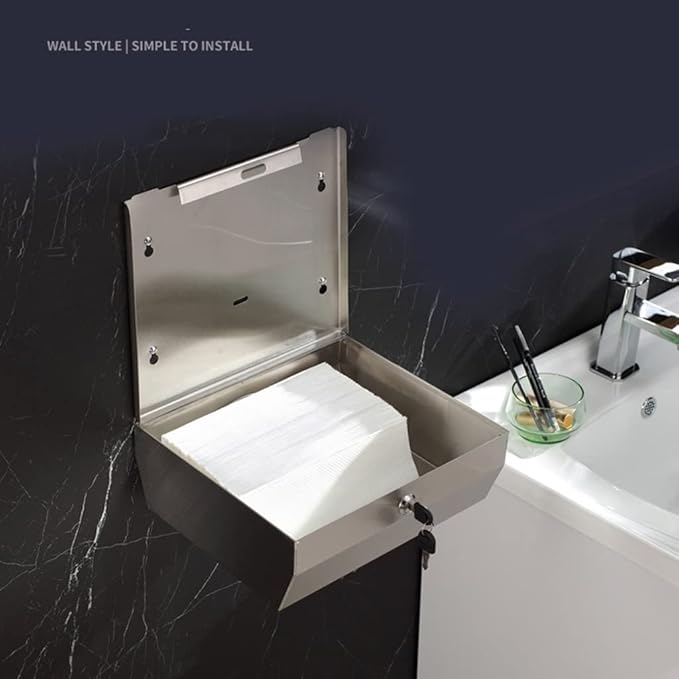 304 Stainless Steel Paper Towel Holder Wall-Mounted Paper Towel Dispenser with Lock for Bathroom Kitchen Commercial Office Bathroom Hardware