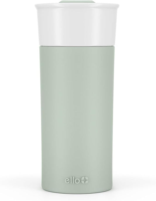 Ello Ogden 16oz Ceramic Travel Mug with Splash-Resistant Slider Lid and Protective Silicone Sleeve, Perfect for Coffee or Tea, BPA-Free, Dishwasher Safe, Honeydew