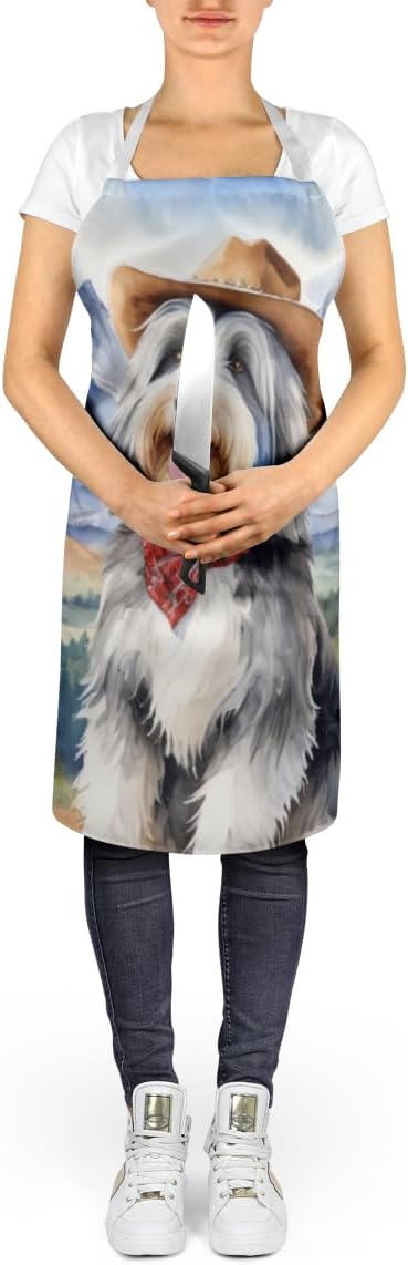 Caroline's Treasures Bearded Collie Cowboy Welcome Apron Cooking Kitchen Server Baking Crafts Gardening for Adult Women Men, Unisex, Large, Multicolor
