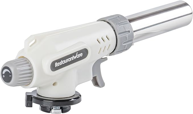 Restaurantware-RW Pyro Creme Brulee Torch With Adjustable Flame, 1 Refillable Culinary Blow Torch - Butane Gas Tank Not Included, No Flaring, White, For Baking, Cooking, BBQ, And More