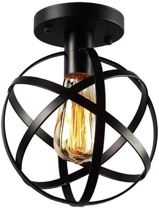Industrial Metal Spherical Pendant Light, Hanging Cage Globe Ceiling Light Fixture, Semi-Flush Mount Pendant for Kitchen Dining Room Entryway Hallway