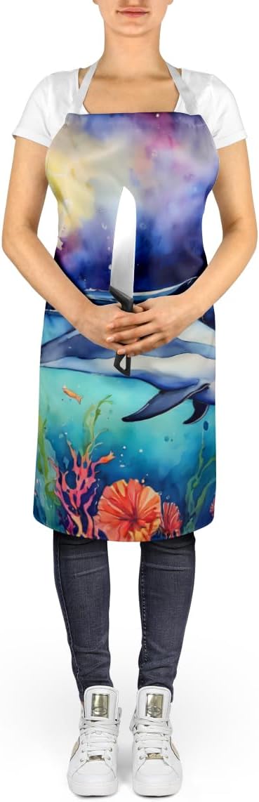 Caroline's Treasures Dolphin Apron Cooking Kitchen Server Baking Crafts Gardening for Adult Women Men, Unisex, Large, Multicolor