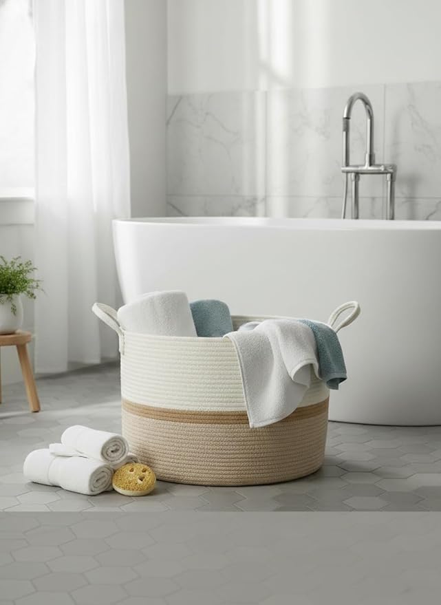 Bellar XXX Large Rope Basket,Shelf Storage Baskets for Organizing,Round Decorative Box for Kids,Woven Rope Storage Snack Storage Area Decorative Boxes Aesthetic -21.7’’*21.7’’*13.8''