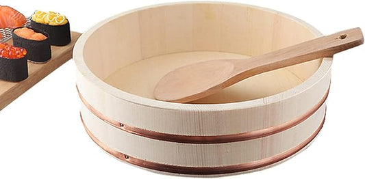 Sushi Rice Bowl with Spoon Wooden Hangiri Sushi Oke Rice Mixing Bucket for Knead The Dough Place Cooked Dishes and Mixed Sushi Rice Family Restaurant Kitchens Best Choice 42cm (60cm)