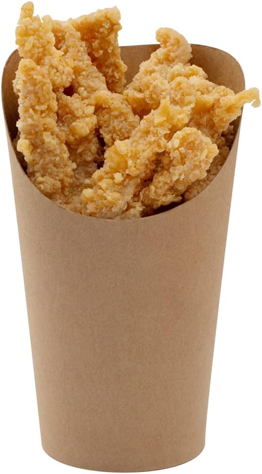 Restaurantware Bio Tek 16 Ounce French Fry Containers 100 Disposable Charcuterie Cups - Incline Design Round Kraft Paper French Fry Cups Stackable For Waffles Chips or Popcorn