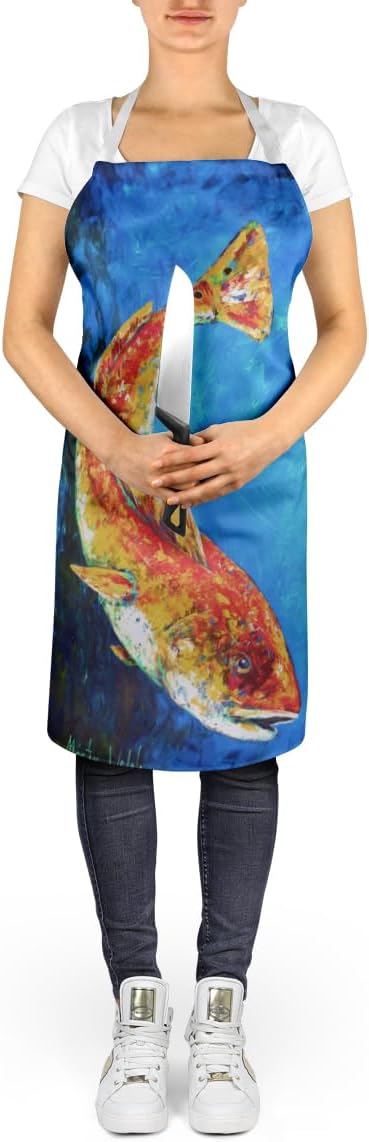 Caroline's Treasures Katy Red Red Fish Apron Cooking Kitchen Server Baking Crafts Gardening for Adult Women Men, Unisex, Large, Multicolor