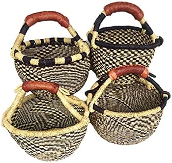 Children's Mini Bolga African Bolga Basket Fair Trade Ghana Baskets toys Egg baskets (COLORS VARY) … (9"-11" - Blues & Black)