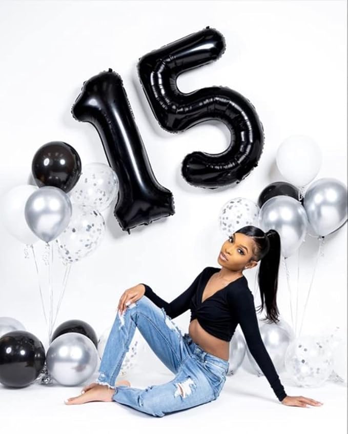 40 Inch 15 Number Balloon, 15 51 Birthday Balloon, Black Party Decoration for 15th Birthday Party Decoration, Promotion Events Decor, Photo Prop