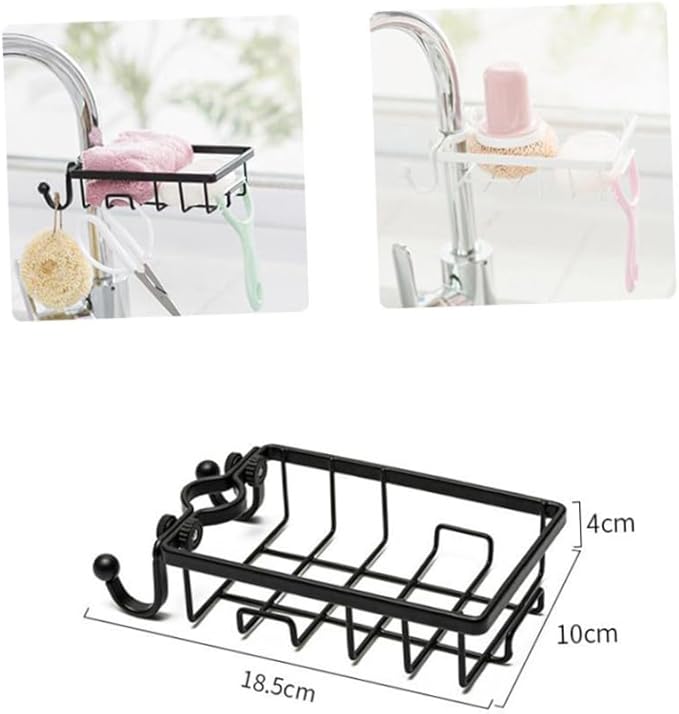 Hemobllo Faucet Storage Rack for Kitchen Sink Sponge Holder with Clamp Design Easy Installation Removable Fixture Keeps Soap Sponge Dry White