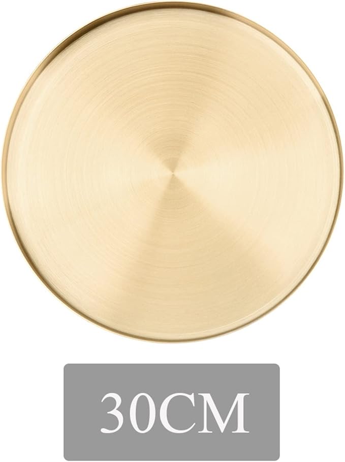 Food Tray Kitchen Stainless Steel Gold Plate Space Saving Round Shape Jewelry Display Decorative Storage Tray Desktop Bathroo (Color : L 30cm) (Gold)