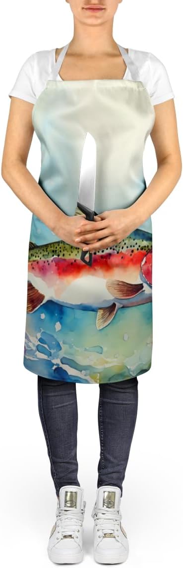 Caroline's Treasures Rainbow Trout Apron Cooking Kitchen Server Baking Crafts Gardening for Adult Women Men, Unisex, Large, Multicolor