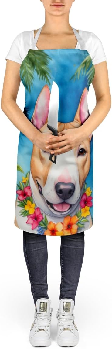 Caroline's Treasures English Bull Terrier Luau Apron Cooking Kitchen Server Baking Crafts Gardening for Adult Women Men, Unisex, Large, Multicolor