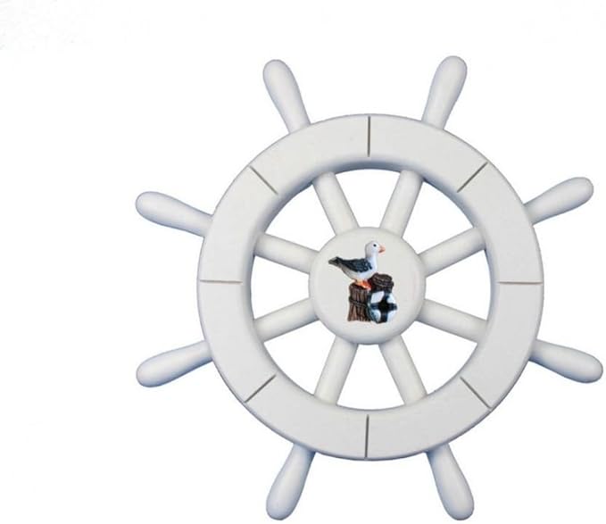 Hampton Nautical Decorative Ship Wheel with Seagull, 12", White