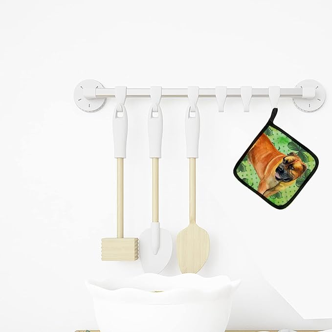 Caroline's Treasures BB9820PTHD Boerboel Mastiff St Patrick's Pair of Pot Holders, Green Kitchen Heat Resistant Pot Holders Sets Oven Hot Pads for Cooking Baking BBQ, 7 1/2 x 7 1/2