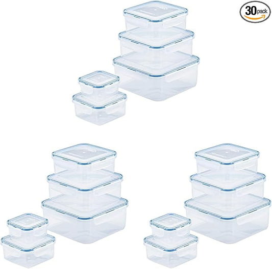 LOCK & LOCK Easy Essentials Food Storage lids/Airtight containers, BPA Free, 10 Piece - Square, Clear (Pack of 3)