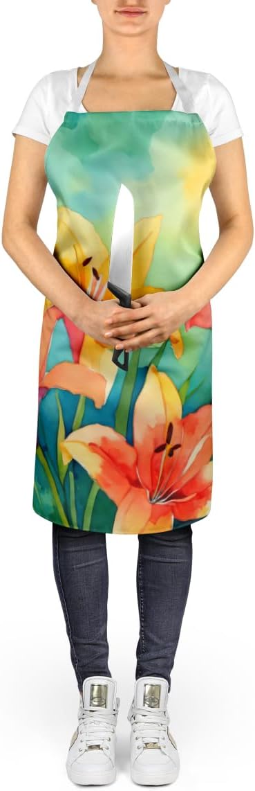 Caroline's Treasures Lilies in Watercolor Apron Cooking Kitchen Server Baking Crafts Gardening for Adult Women Men, Unisex, Large, Multicolor