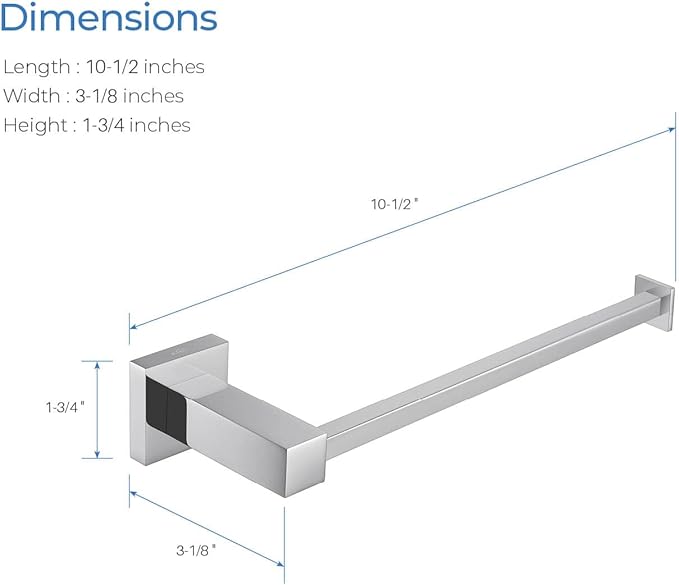 KIBI Cube 10 Inch Hand Towel Bar in Chrome Finish | Solid Brass, Wall Mounted, Rust-Resistant Finish Bathroom Towel Holder for Bathroom, Kitchen, Washroom | Modern & Durable Design (KBA1503CH)