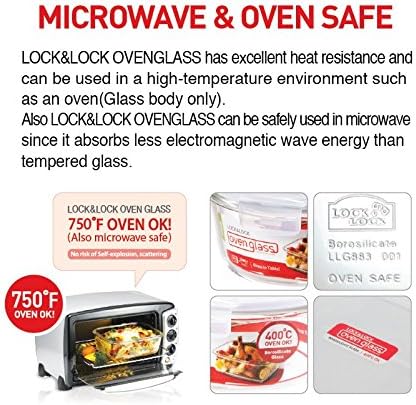 LOCK & LOCK Ovenglass Heat Resistant Glass Round Food Storage Container with Steam Vent, 32.12-oz / 4.02-cup