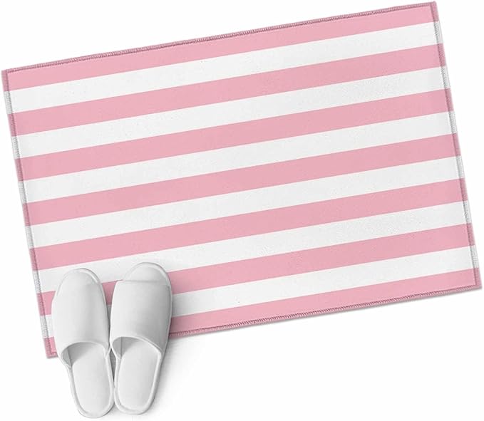 Area Rug 2x3ft, Pink White Stripe Washable Rugs for Living Room Bedroom, Classic Geometric Line Soft Non-Slip Area Rugs Rectangle Floor Carpet for Dining Room