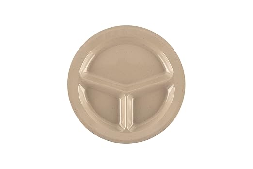 G.E.T. CP-532-S-EC Heavy-Duty 3 Compartment Plastic Divided Compartment Plates, Deep Sided, 11", Sandstone (Set of 4)