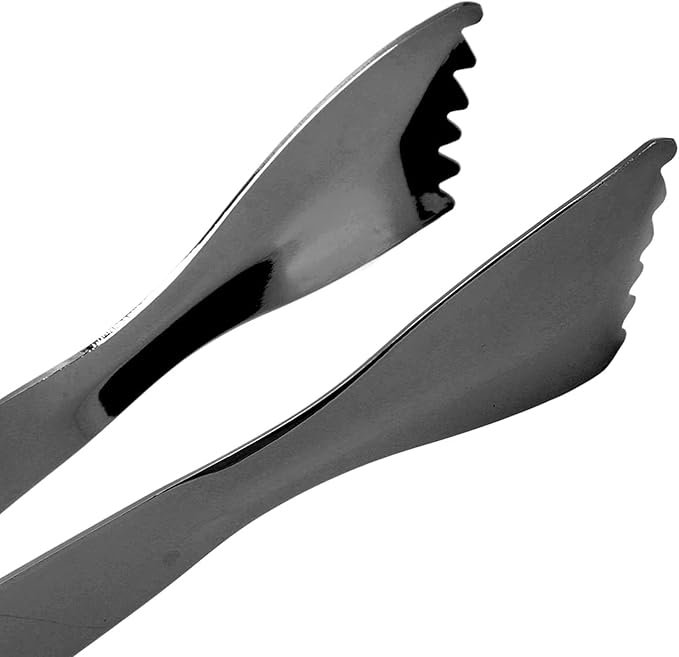 Ice Tongs Food Grade Thicken Stainless Steel Prevents Slipping Sugar Food Tweezers for Home Kitchen Bar Mirror Ice Bucket Party Coffee Bar (Black Plated)