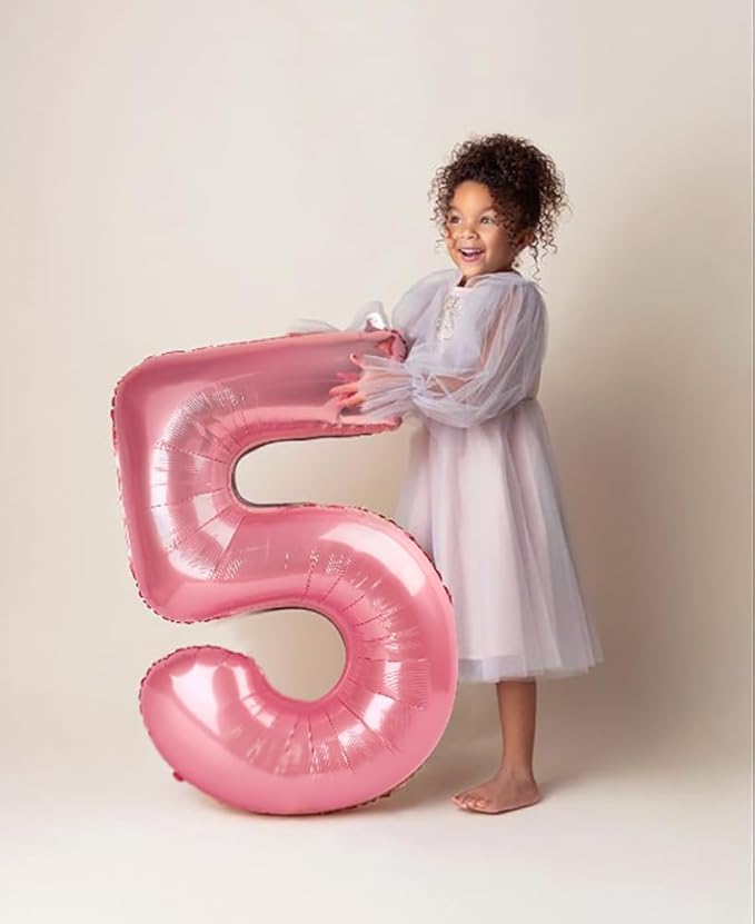 Balloon Numbers 40 Inch 5 Ballon for 5th Birthday Decorations, 15 25 35 50 Big Pastel Pink Number Balloons for Wedding Photo Shoot Party Decor
