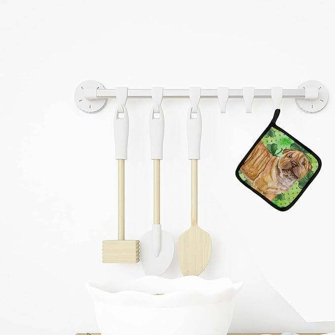 Caroline's Treasures BB9893PTHD Shar Pei Puppy St Patrick's Pair of Pot Holders, Green Kitchen Heat Resistant Pot Holders Sets Oven Hot Pads for Cooking Baking BBQ, 7 1/2 x 7 1/2