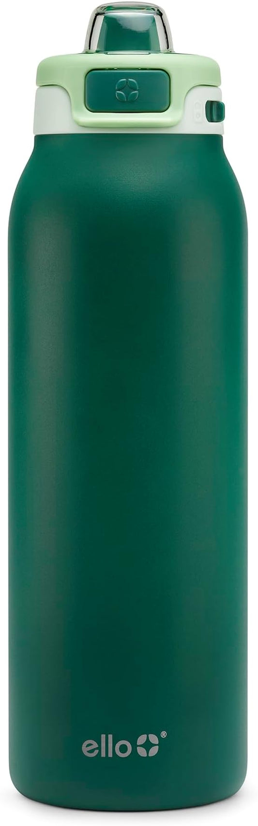 Ello Pop & Fill 32oz Stainless Steel Water Bottle with Quick Fill Technology, Double Walled and Vacuum Insulated Metal, Leak Proof Locking Lid, Sip and Chug, Reusable, BPA Free, Forest Mist