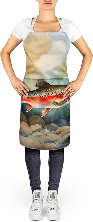 Caroline's Treasures Trout Apron Cooking Kitchen Server Baking Crafts Gardening for Adult Women Men, Unisex, Large, Multicolor