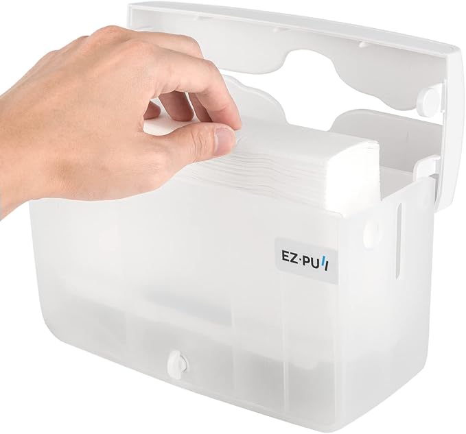 EZbrnd Countertop SLIMFOLD Hand Towel Dispenser for Kitchen/Bathroom/Office/RV/Airbnb, Guest Towel Holder, Pearl White