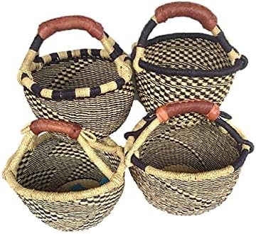 Children's Mini Bolga African Bolga Basket Fair Trade Ghana Baskets toys Egg baskets (COLORS VARY) … (9"-11" - Blues & Black)