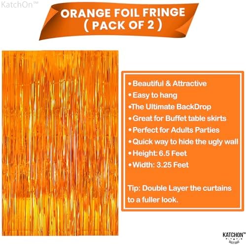 KatchOn, Orange Streamers - Pack of 2 | Thanksgiving Backdrop for Thanksgiving Decorations | Orange Fringe Backdrop for Birthday, Friendsgiving Party Decorations | Basketball Party Decorations