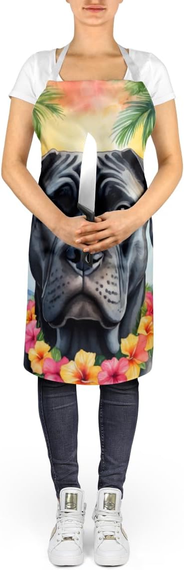 Caroline's Treasures Cane Corso Luau Apron Cooking Kitchen Server Baking Crafts Gardening for Adult Women Men, Unisex, Large, Multicolor