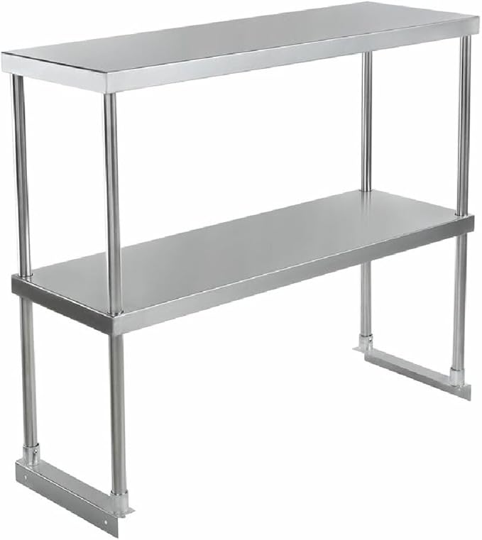 Empura 36" Wide Double Deck Stainless Steel Table-Mount Overshelf with Mounting Bracket | Prep Work Table Rack Shelve for Restaurant Garage | 1.5" Thick Shelf Deck, 36"W x 12"D x 32"H, 18 Gauge, NSF