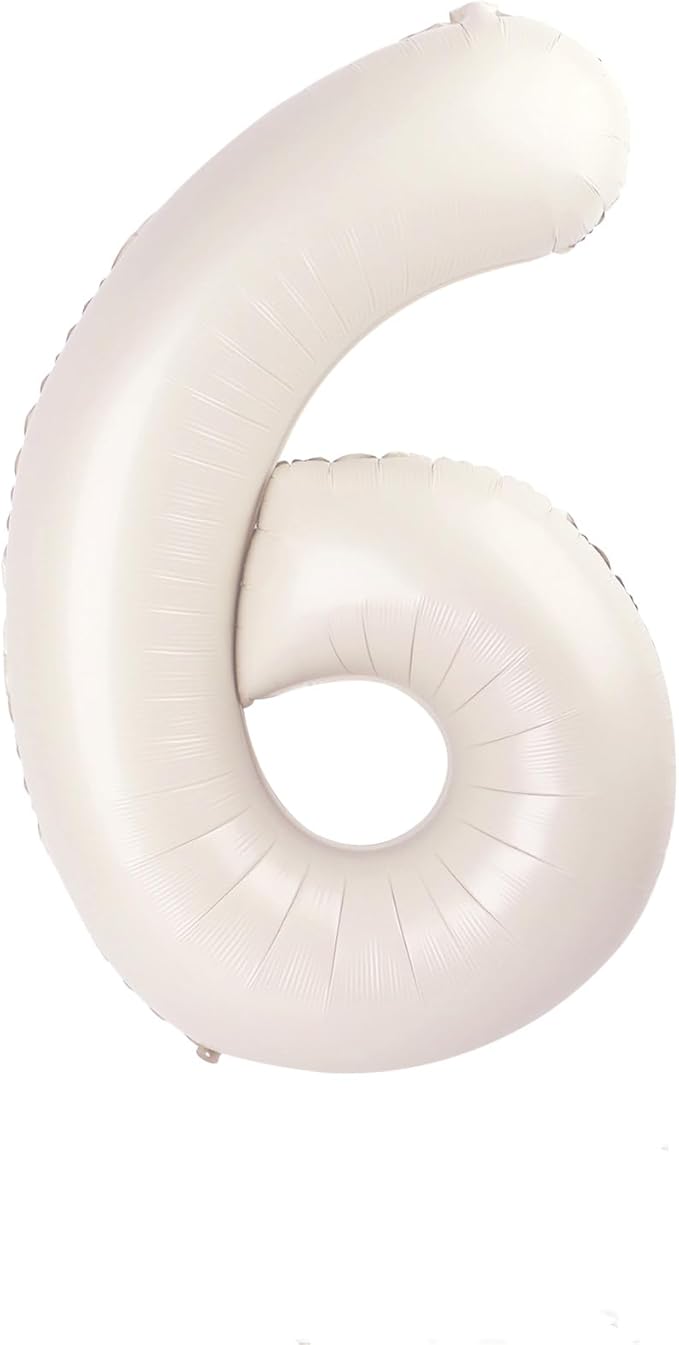Number 6 Balloon 40 Inch, 6th Birthday Balloon for Boy Girl, Beige 16 60 61 65 Numbers Balloons Birthday Party Wedding Events Decorations