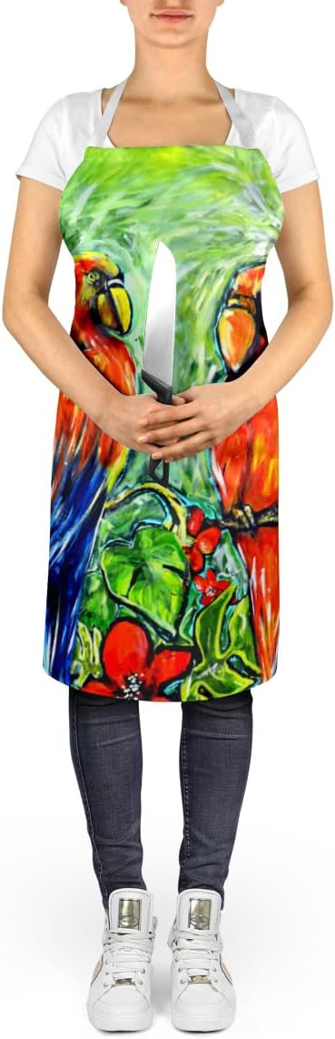 Caroline's Treasures Fred and Freda Parrots Apron Cooking Kitchen Server Baking Crafts Gardening for Adult Women Men, Unisex, Large, Multicolor