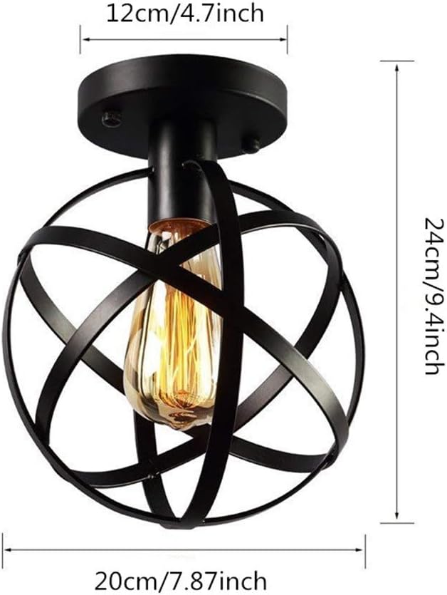 Industrial Metal Spherical Pendant Light, Hanging Cage Globe Ceiling Light Fixture, Semi-Flush Mount Pendant for Kitchen Dining Room Entryway Hallway
