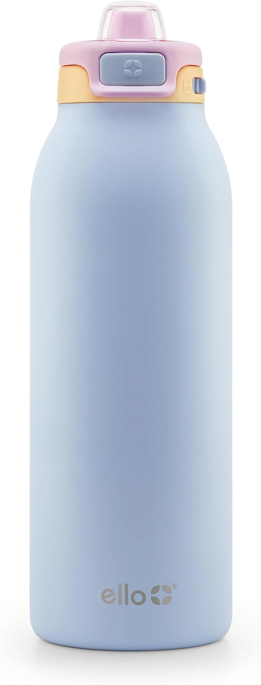 Ello Pop & Fill 40oz Stainless Steel Water Bottle with Quick Fill Technology, Double Walled and Vacuum Insulated Metal, Leak Proof Locking Lid, Sip and Chug, Reusable, BPA Free, Coastal Sunrise