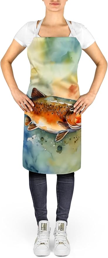 Caroline's Treasures Brown Trout Apron Cooking Kitchen Server Baking Crafts Gardening for Adult Women Men, Unisex, Large, Multicolor