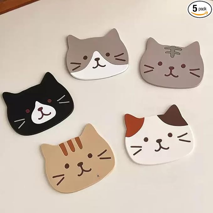 Set of 5 Adorable Cat Silicone Kitchen Appliance Covers - Heat-Resistant, Non-Slip Protectors for Coffee Makers, Toasters, Blenders, Stylish Home Decor Gift for Cat Lovers (10x8cm, Assorted Designs)