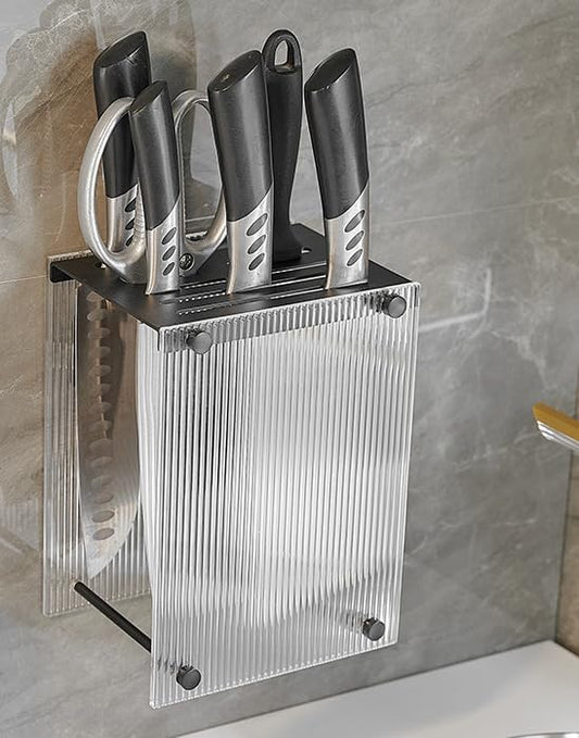 Kitchen Shelf, Chopsticks, Knife Storage Rack, Wall-Mounted Cutting Board Shelf, C Model-Matte Black [Knife Holder]